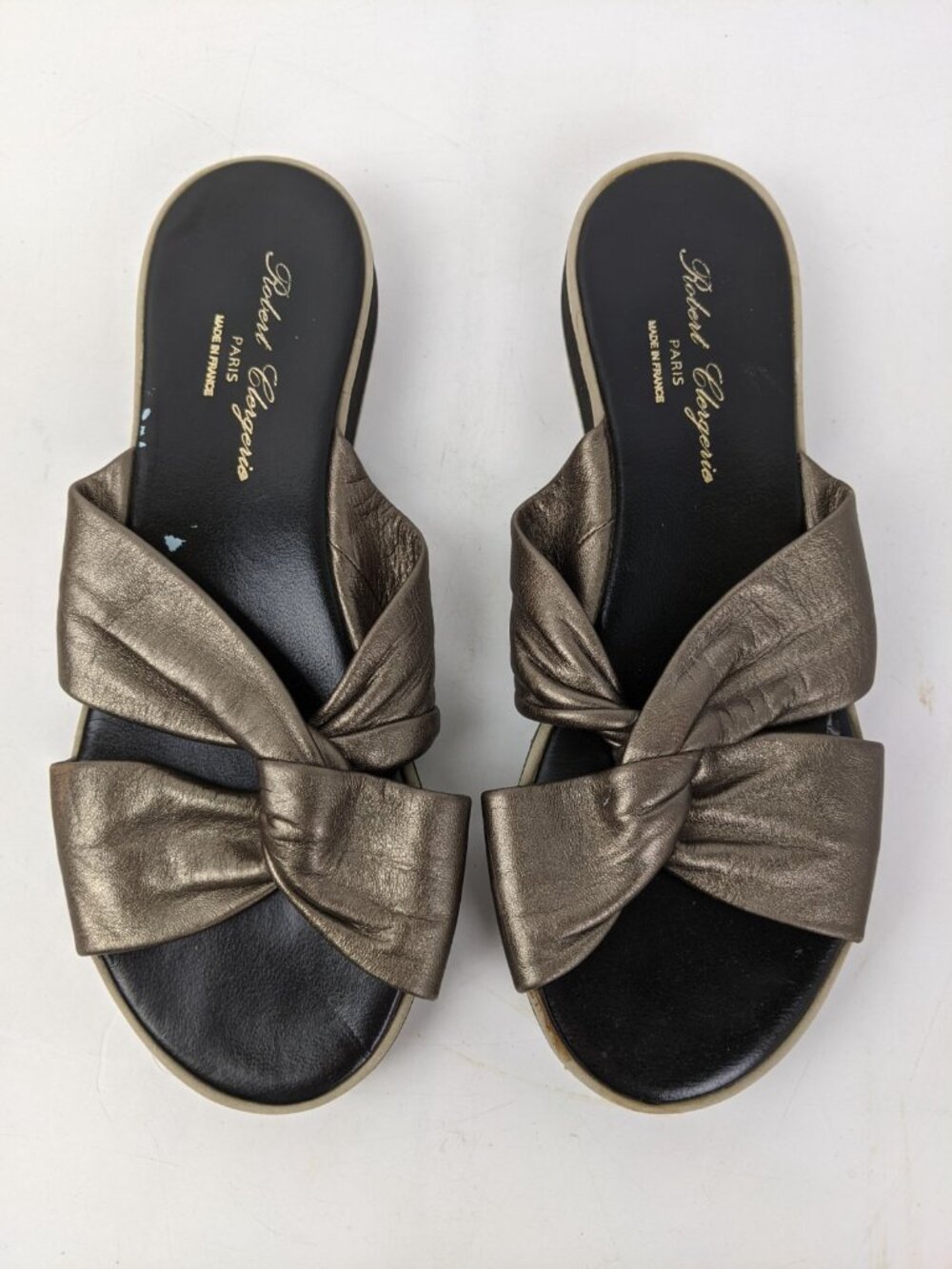 ROBERT CLERGERIE PARIS Bronze Leather Slip-On Platform Sandals US 10 FRANCE